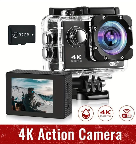 Action Camera,4K 30fps Sports Action Camera with 140 Degree Wide Angle Lens,Ultra HD Sports Cam 30M Underwater Waterproof Camera