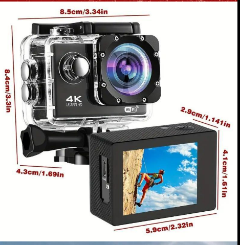 Action Camera,4K 30fps Sports Action Camera with 140 Degree Wide Angle Lens,Ultra HD Sports Cam 30M Underwater Waterproof Camera