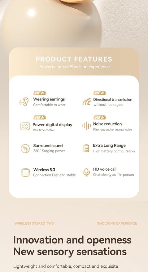 INMAS M62 Open Ear Bluetooth TWS Wireless Headsets Noise Reduction Earphones LED Digital Display Headphones Sports Music Earbuds