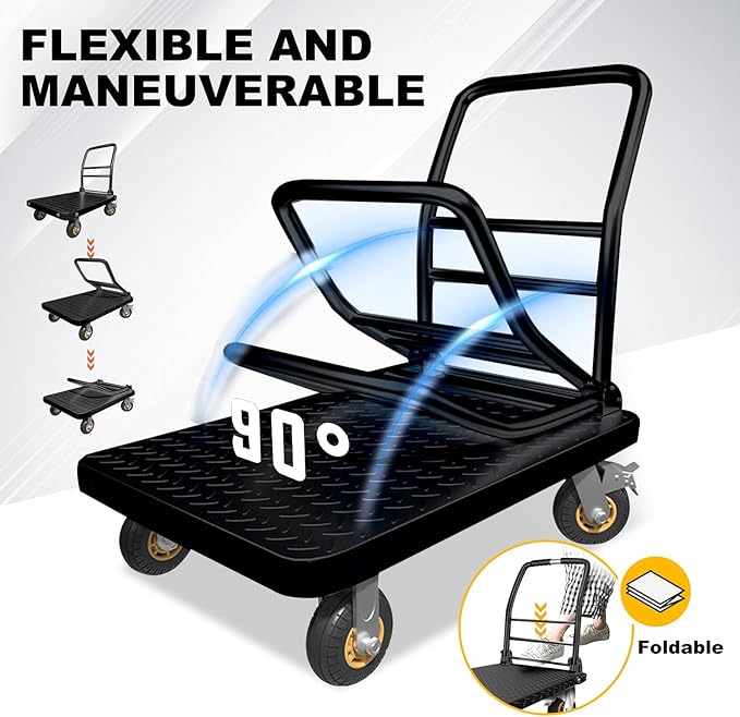 🎉Four-wheel disc brake electric flatbed cargo transport trolley