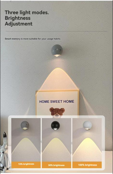 LED Magnetic Wall Lamp, Wall Lamp withRechargeable Battery Powered by SpotlightSpotlight Source 3 Brightness Levels 360°Rotating Magnetic Ball, Touch & Remote Controlfor