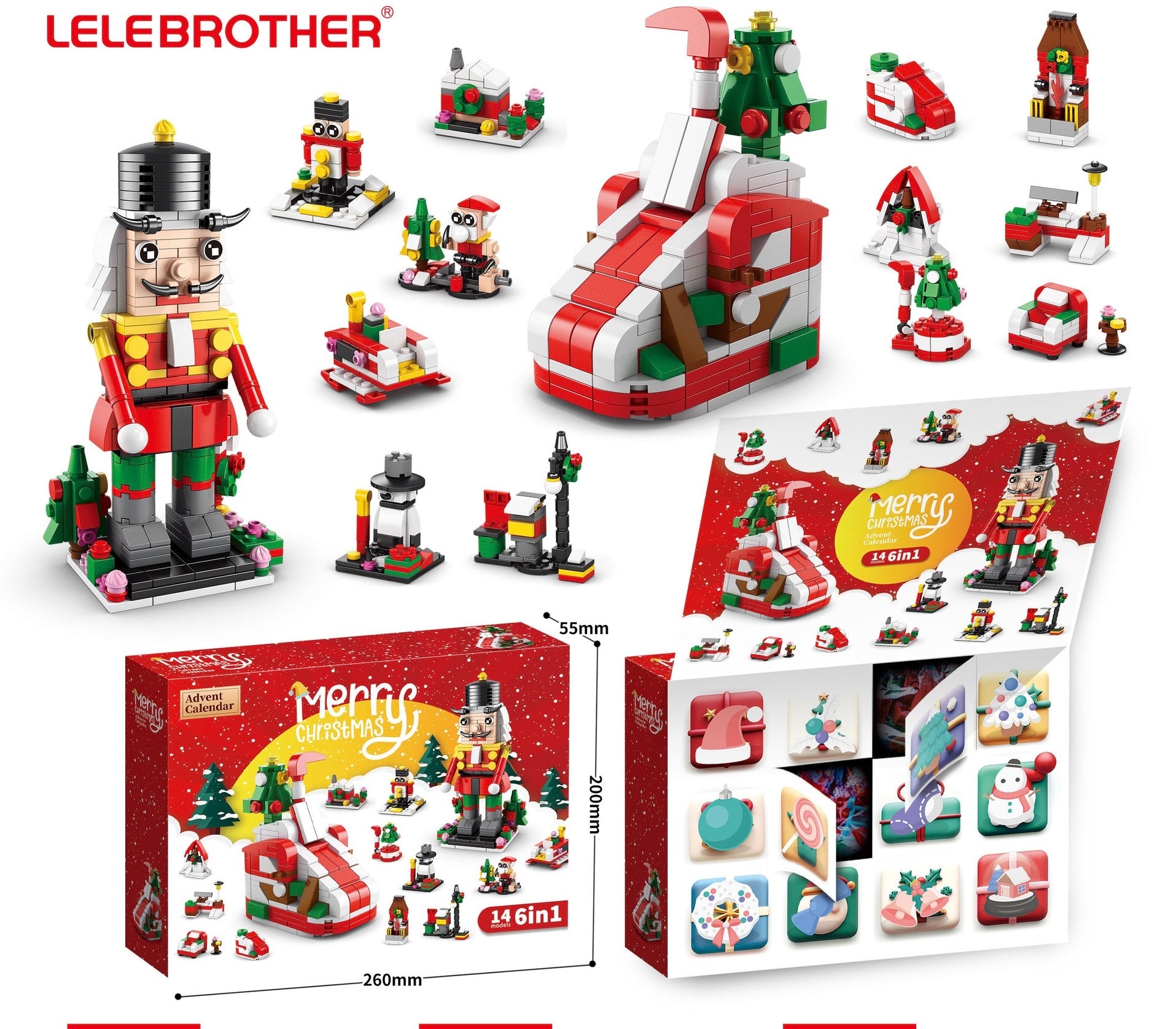 Christmas 2024 Building Blocks for 6-12 YearOlds -12 Day Countdown Calendar Gift Box - 6 in1 Christmas Tree Elk Santa Track Car BlocksBricks