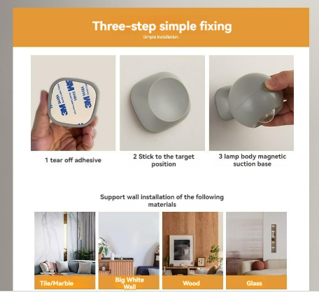 LED Magnetic Wall Lamp, Wall Lamp withRechargeable Battery Powered by SpotlightSpotlight Source 3 Brightness Levels 360°Rotating Magnetic Ball, Touch & Remote Controlfor