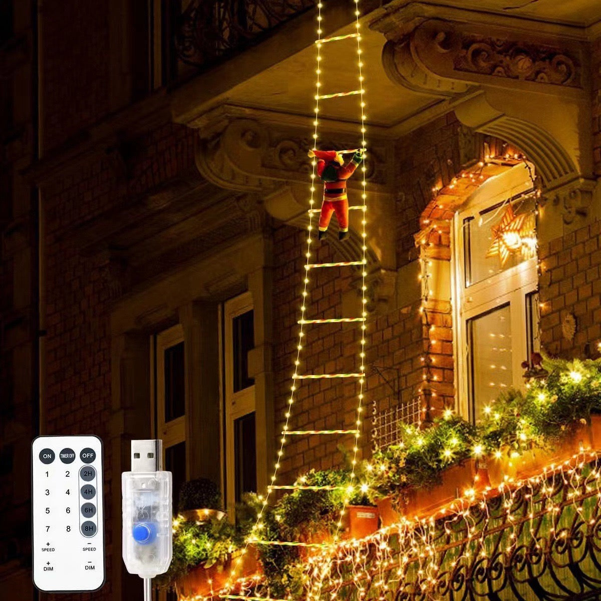 Christmas Led Staircase Lights - Santa Claus Doll Climbing Ladder Climbing Ladder Light Strip - Christmas Tree Decoration String Lights