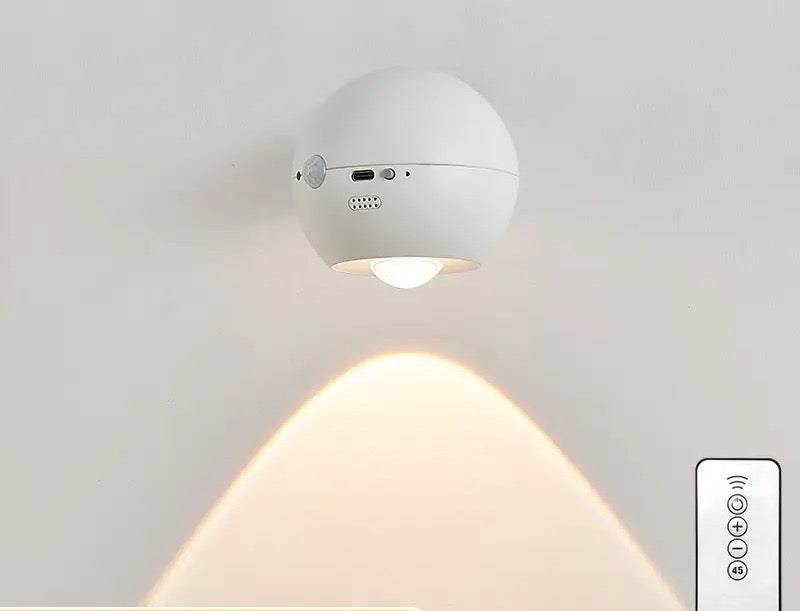LED Magnetic Wall Lamp, Wall Lamp withRechargeable Battery Powered by SpotlightSpotlight Source 3 Brightness Levels 360°Rotating Magnetic Ball, Touch & Remote Controlfor