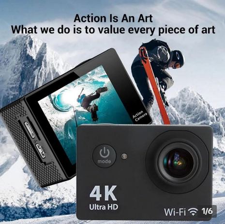 Action Camera,4K 30fps Sports Action Camera with 140 Degree Wide Angle Lens,Ultra HD Sports Cam 30M Underwater Waterproof Camera