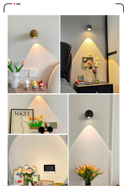 LED Magnetic Wall Lamp, Wall Lamp withRechargeable Battery Powered by SpotlightSpotlight Source 3 Brightness Levels 360°Rotating Magnetic Ball, Touch & Remote Controlfor