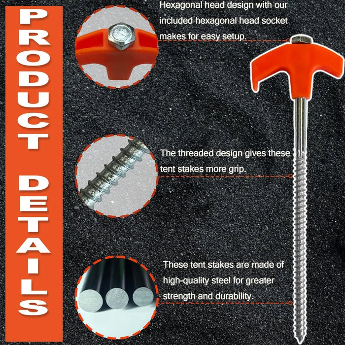 🛒8" Screw in Tent Stakes - Ground Anchors Screw in
