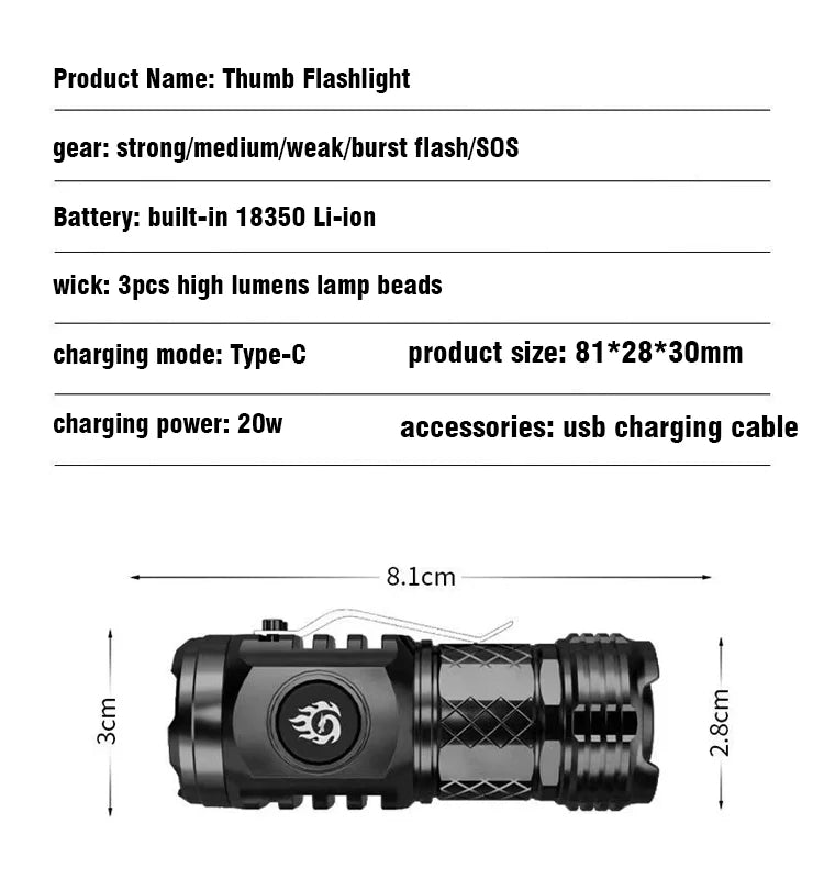 🔦German Three-eyed Monster Mini Flash Super Power Flashlight -H