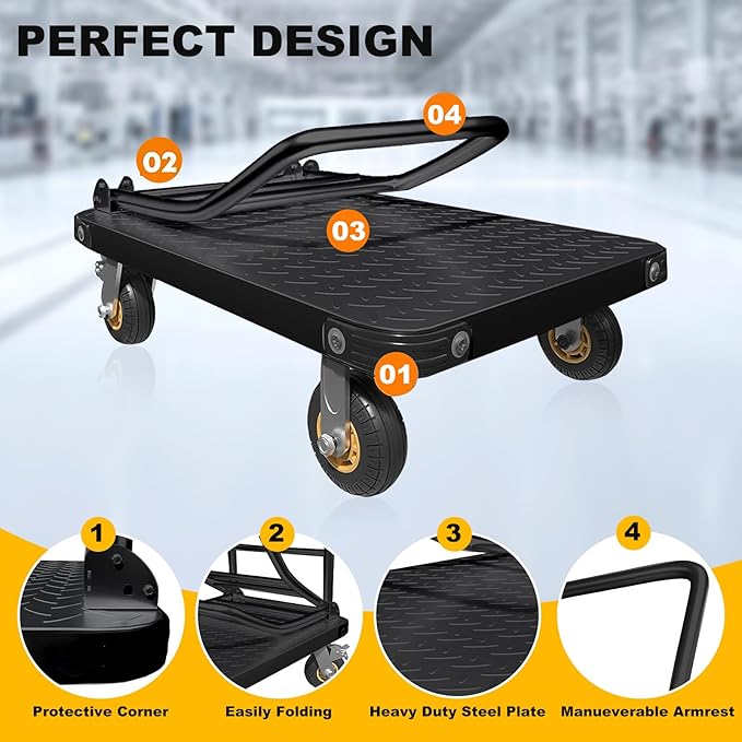 🎉Four-wheel disc brake electric flatbed cargo transport trolley