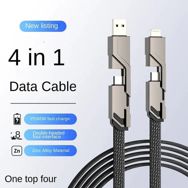 🕊️4-in-1 Flat Braided Anti-Tangle Charger Cord with Velcro