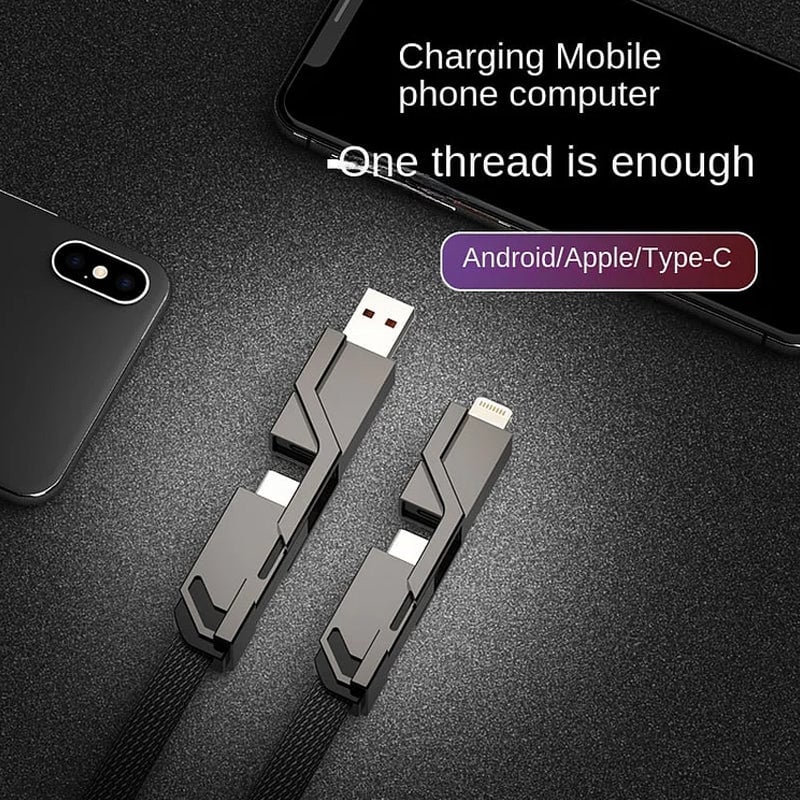 🕊️4-in-1 Flat Braided Anti-Tangle Charger Cord with Velcro