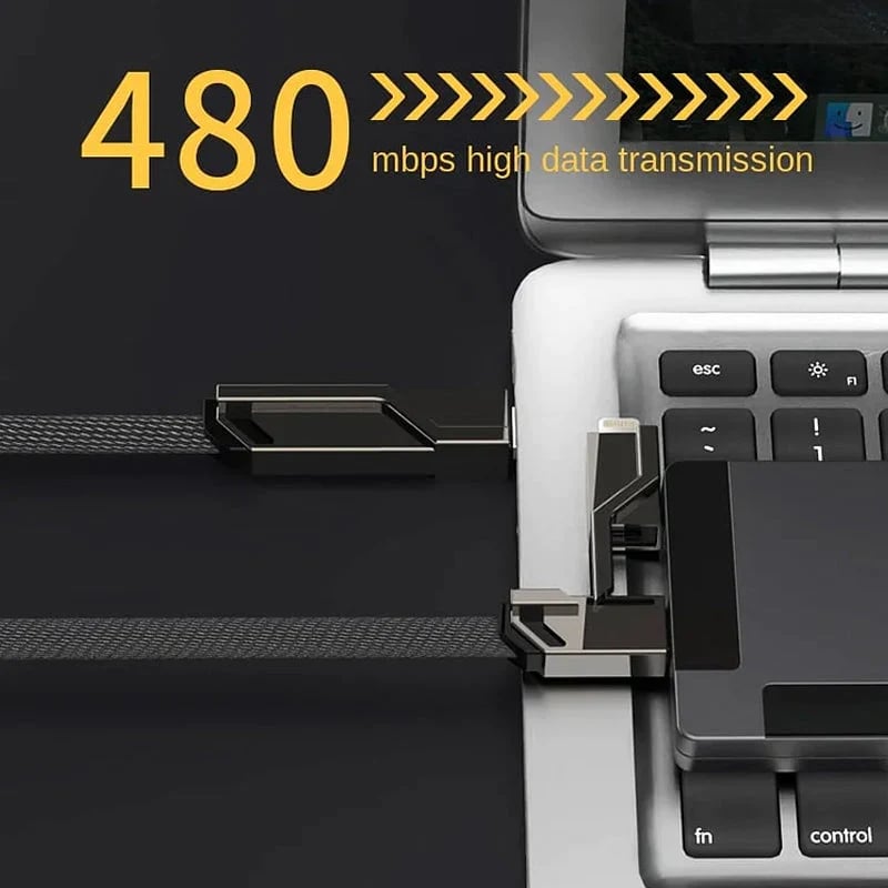 🕊️4-in-1 Flat Braided Anti-Tangle Charger Cord with Velcro