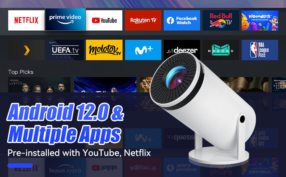 Proyector Led Plus UltraBeam HD, Compatible con WiFi 6, BT5.2 con Sistema Operativo Android 12.0, CorrecciÓN Trapezoidal AutomÁTica, Pantalla De 130 Pulgadas para TelÉFono/PC/Stick, HDMI  Compatible PS5, Xbox, Zoom Digital